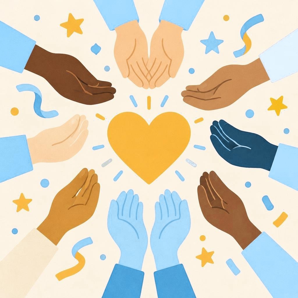 Hallmark Giving’s colourful artwork of hands forming a heart